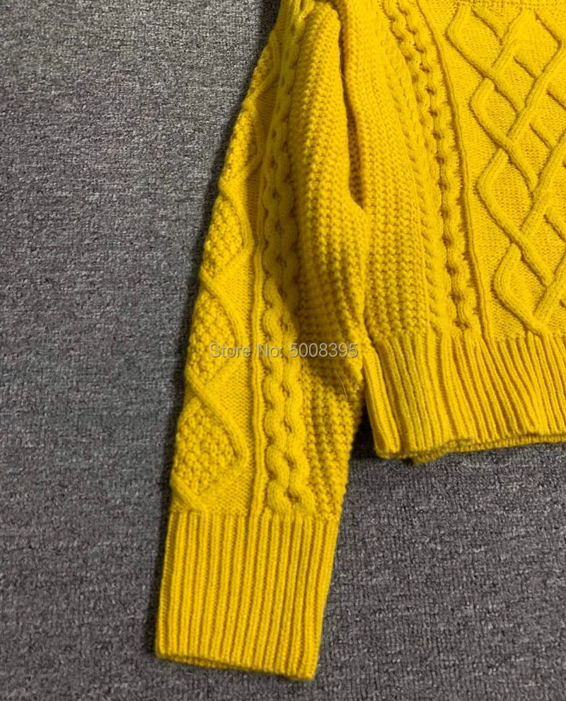 Желтый бежевый ирландский цвет скрученный вязаный джемпер Тайл круглый вырез с длинными рукавами шерстяной трикотаж 2019FW