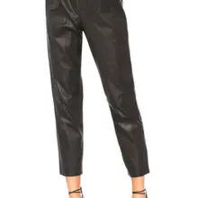 Женские повседневные однотонные черные строгие брюки-карандаш, женские кожаные брюки с высокой талией из искусственной кожи с поясом