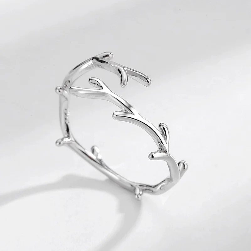 Silver rings silver ring QMCOCO simple branch leaf thin open adjustable for women girls party gifts