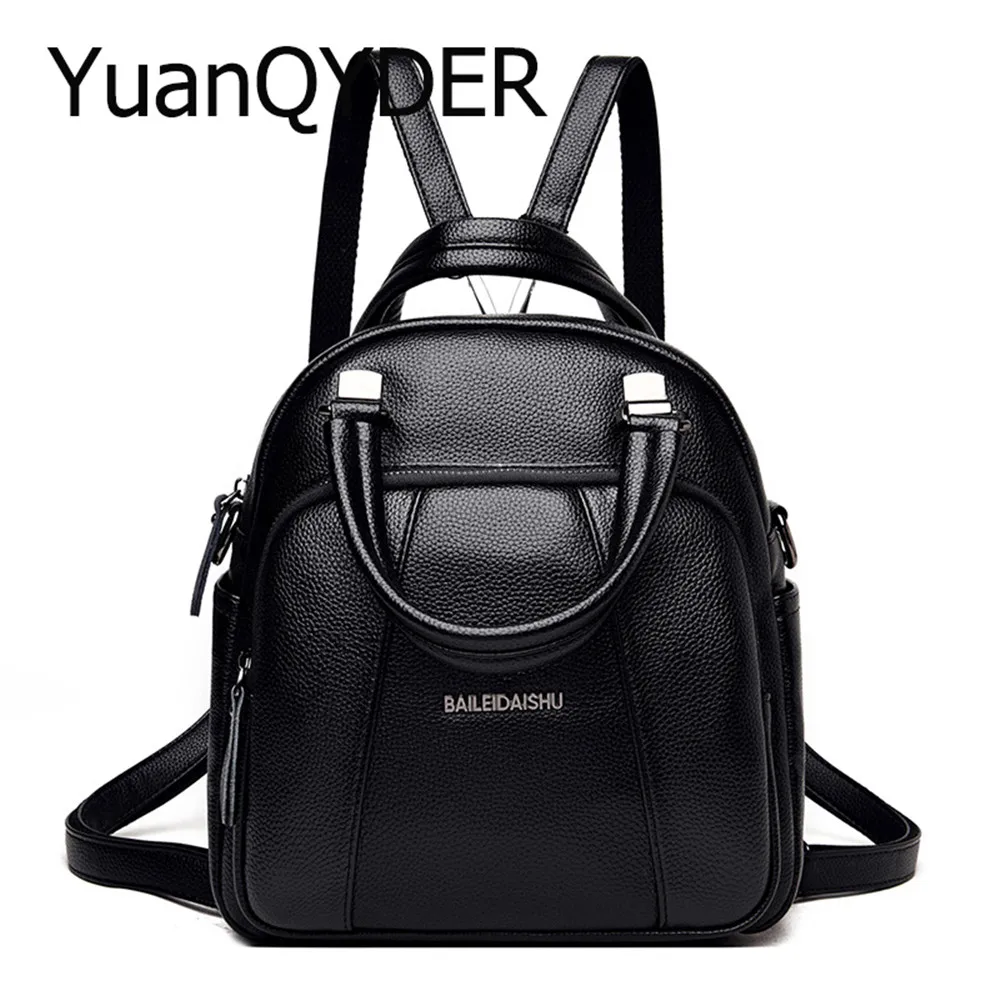 

Fashion Women's Leather Backpacks Designer Brand Small Female Shoulder Bag Multi-Function Bagpack Teenage Girls Travel Mochila