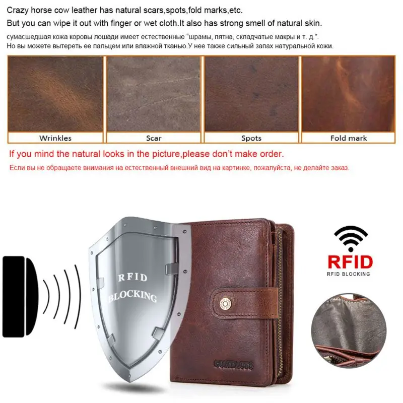 Отличное качество мужской RFID блокирующий кошелек из натуральной кожи ID держатель для карт винтажный двойной кошелек
