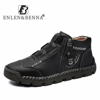 

2020 Men Boots Casual Leather Black Men Winter Shoes Waterproof Zip Breathable Ankle Boots Men Outdoor Motorcycle Big Size 39-48
