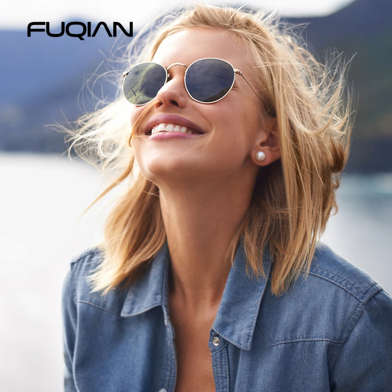 purple sunglasses FUQIAN Round Polarized Sunglasses Women Men Classic Small Metal Sun Glasses Male Vintage Anti-glare Driving Eyeglasses UV400 white sunglasses women