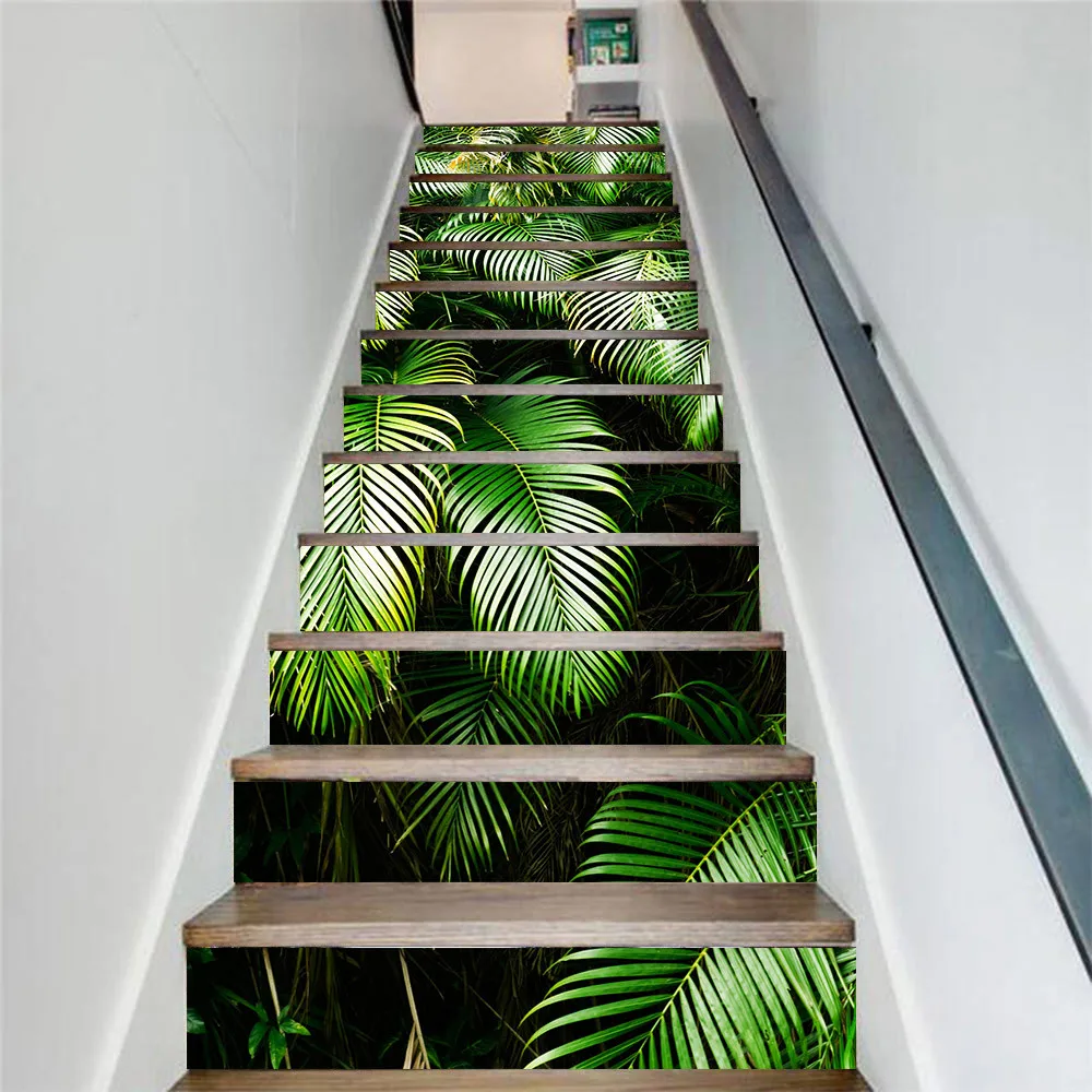 

13Pcs/Set Nordic Simple Green Plant Stair Stickers Decorative Kitchen Waterproof PVC Self-Adhesive Wall Stickers Step Stickers