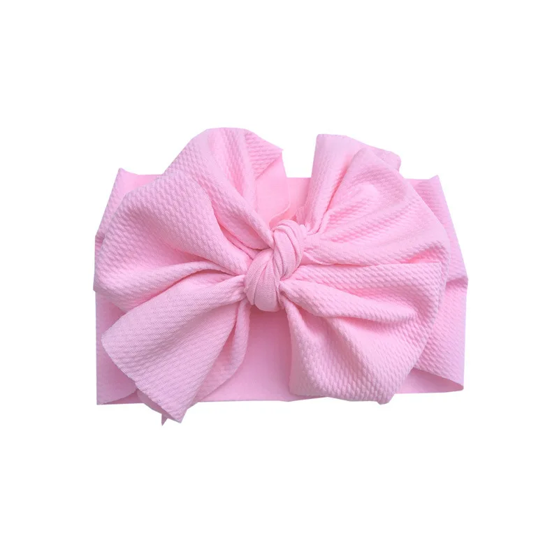 Гофрированная повязка на голову для маленьких девочек с двойным чалма с бантиком; повязка на голову с широкими бантами для новорожденных; аксессуары для волос ручной работы - Цвет: lt pink