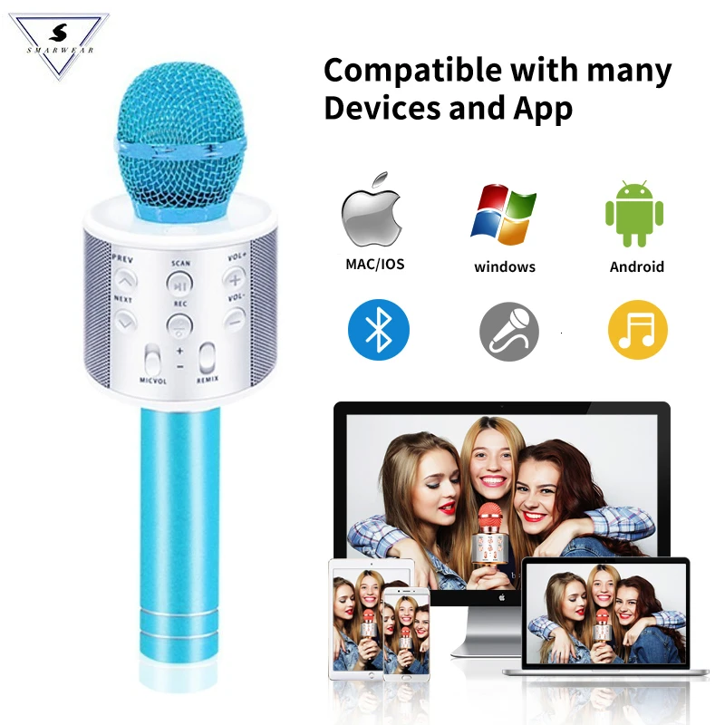 WS858 Bluetooth беспроводной микрофон профессиональный ручной караоке динамик день рождения машина для IPhone Android PC телефоны