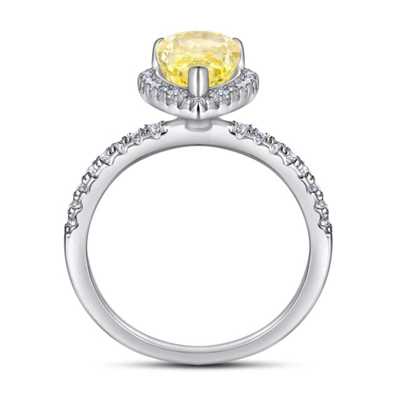 OEVAS 100% 925 Sterling Silver Yellow Water Drop High Carbon Diamond Rings For Women Sparkling Wedding Party Fine Jewelry Gift