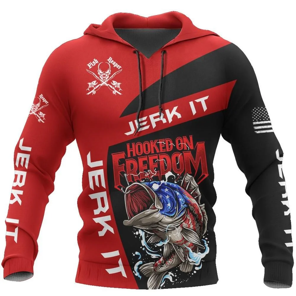 

HX Pike Fishing Hoodie 3D Graphics Jerk It Hook On Freedom Pullovers Casual Tops Harajuku Hoodie Men Clothing