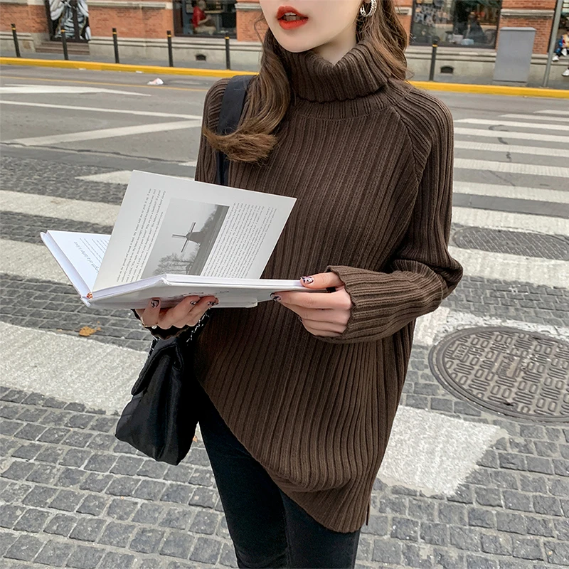 

Turtleneck sweater women loose lazy style autumn winter thickened outer wear mid-length lazy wind bottoming sweater