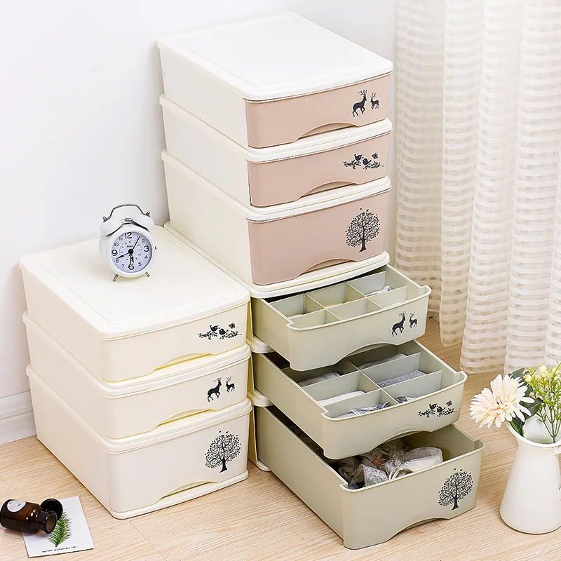 

Underwear Socks Storage Drawer Plastic Multi-grid Storage Box With Cover Plaid Wardrobe Desktop Superimposable Storage Box