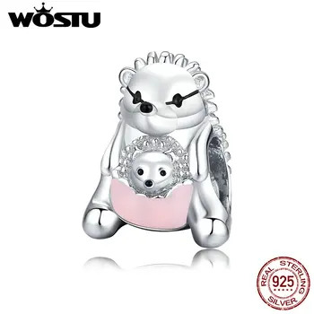 

WOSTU Gentle Hedgehog Beads 925 Sterling Silver Mom Love Beads for Jewelry Making Animal Charms for Necklace DIY Jewelry CTC239
