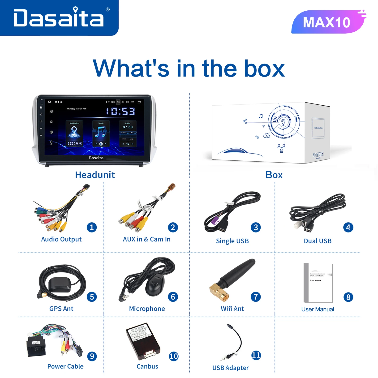 Dasaita Android 10 Car Multimedia Carplay for Peugeot 2008 208 Radio 2012 2013 2014 2015 2016 TDA7850 1280*720 GPS Navigation