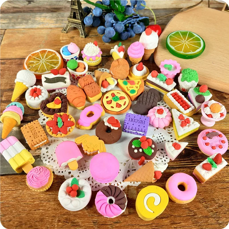 Pencil Eraser Eraser Pen Retractable Eraser Kneadable Eraser Eraser Refillable Pen Biscuit Eraser Plasticine Eraser 25 Pcs Creative Cake Dessert Snack Eraser Independent Packaging Detachable Rubber Student Prize Stationery