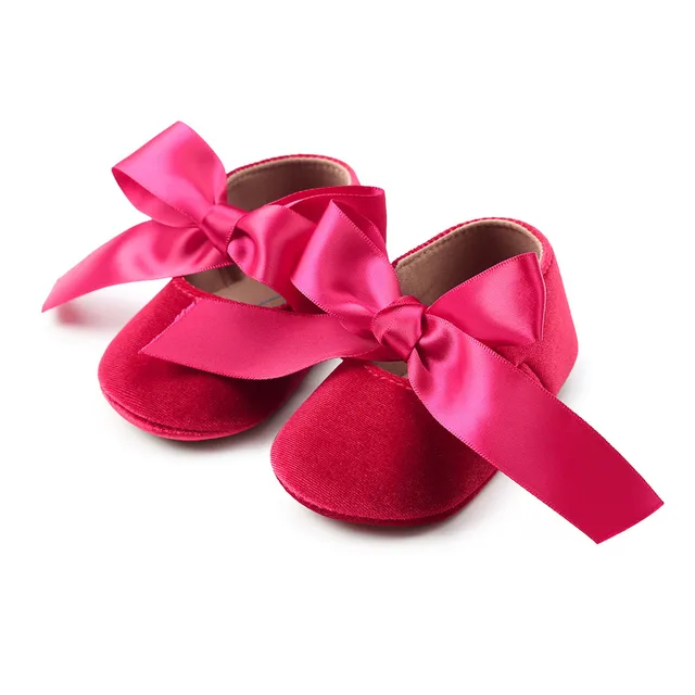Baby Girl Princess Shoes Toddler Non-slip Flat Soft-sole Cotton Rubber Crib Lovely Butterfly-knot Infant First Walkers 0-18m Red