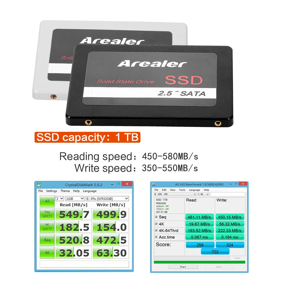 Arealer SSD 1 ТБ 2,5 дюймов твердотельный накопитель SATA3.0 SSD твердотельный высокоскоростной накопитель для настольного ноутбука