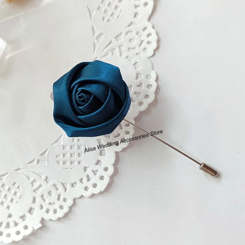 Red Boutonnieres Wedding Accessories Groom Corsage Lapel Pins Ribbon Roses Flower Men Women Buttonhole Brooch Mariage Prom Decor