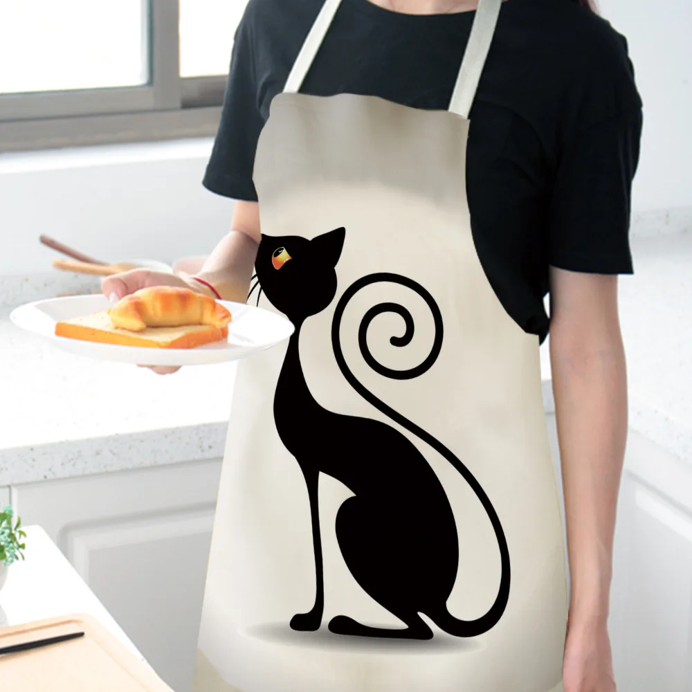 21 Patterns Cute Cartoon Cat Linen Apron Kids Family Game Diy Sleeveless Aprons Home Household Kitchen Apron for Women Washable