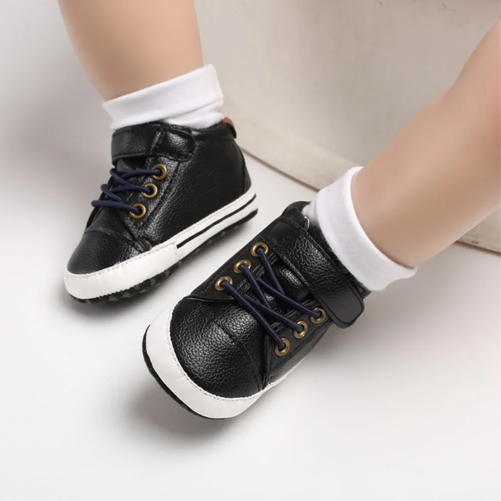 Повседневная обувь с мягкой подошвой для новорожденных мальчиков и девочек; кроссовки для детей 0-18 месяцев - Цвет: Черный