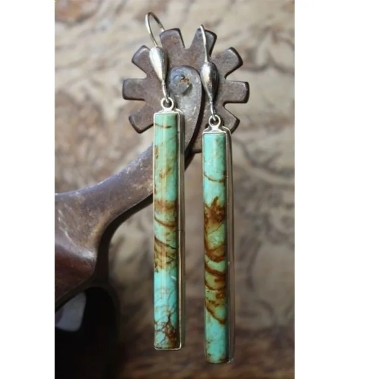 

Boho Vintage Natural Blue Turquoises Stone Tassels Earring Ethnic Bohemia Long Green Stone Drop Earring For Women Gifts Jewelry