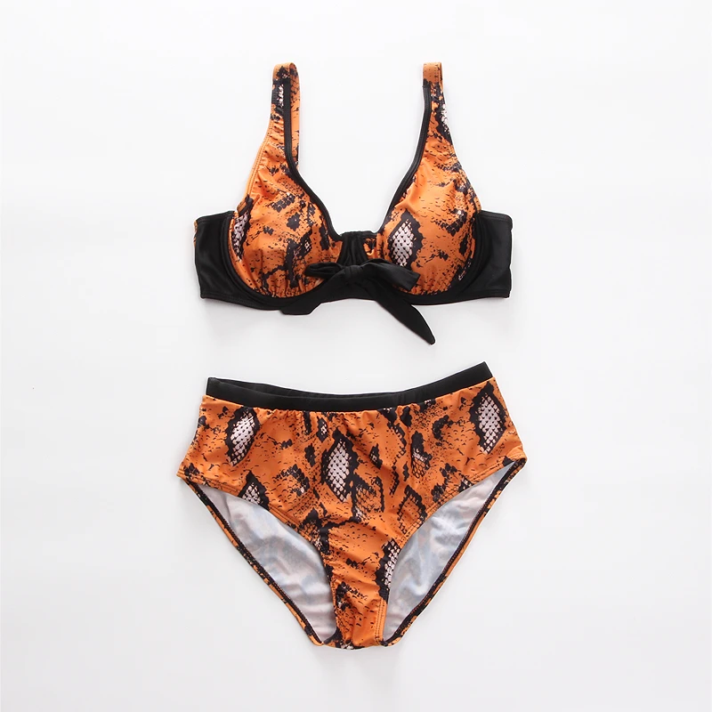 

Snake Print Bikini Set Knotted Swimwear High Waisted Women's Swimsuit Swimming Suits Bathing Suit Underwire 3XL Bikinis Mujer