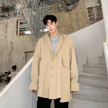 

Men's windbreaker 2019 autumn and winter new loose silhouette cloak style stitching color windbreaker youth trend men's clothing