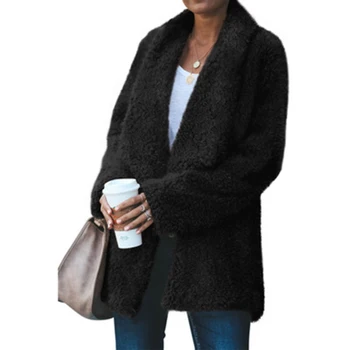 

Explosive Models Plush Coat Loose Lapel In The long Section Cardigan Woolen Coat Europe And the United States Thickening Apparel