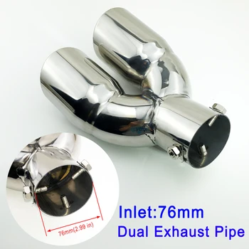 

Vehicle Rear Muffler Tip Tailpipe Accessories 76mm 3 inch Inlet Universal Auto Tail Pipe Exhaust Dual Outlet Silencer Cover Part