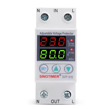 

Dual LED Display 63A 80A Din Rail 220V Adjustable Voltage Surge Protector Relay with Limit Current Protection