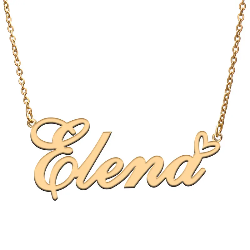 Elena with Heart Name Necklace for Women Nameplate Stainless Steel