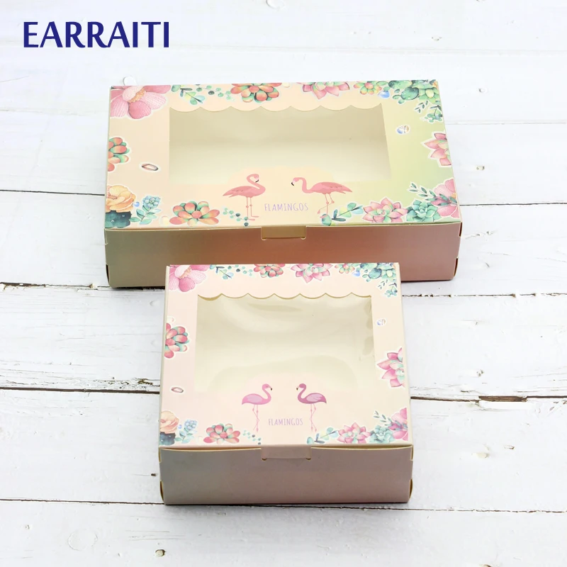 

50PCS Flamingo Gift Paper Box With Window Birthday Wedding Party Deco Favors Craft Packaging Boxes For Candy Cookies Chocolate