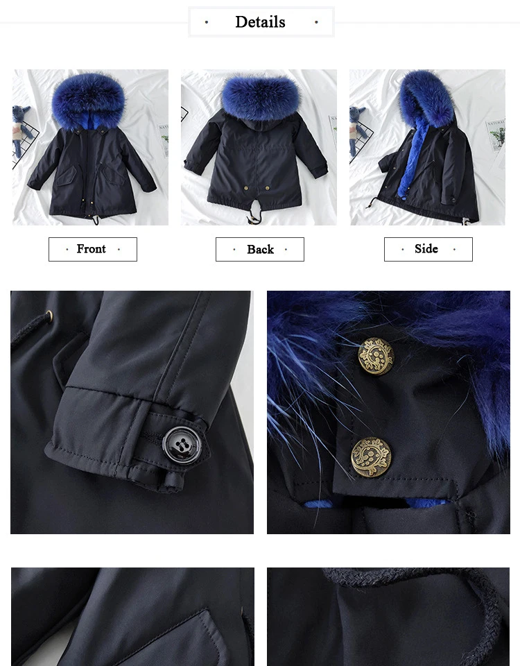 Зимнее пальто с мехом для девочек Детская куртка с натуральным кроличьим мехом теплые парки куртка с натуральным мехом енота для мальчиков и девочек Размер 110-170, TZ204