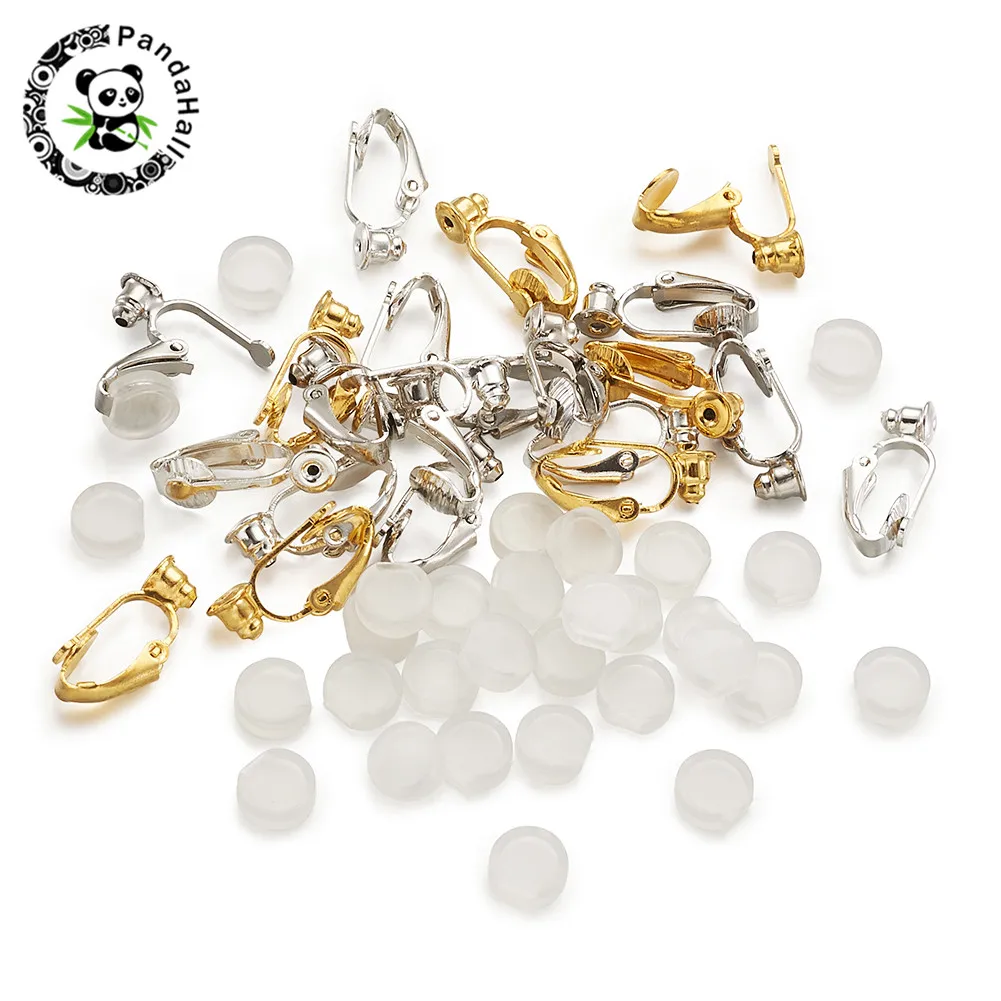 

Brass Clip-on Earring Components Earring Findings and Plastic Ear Clip pad for DIY Making Golden Silver 19x6x9mm, Hole: 1mm