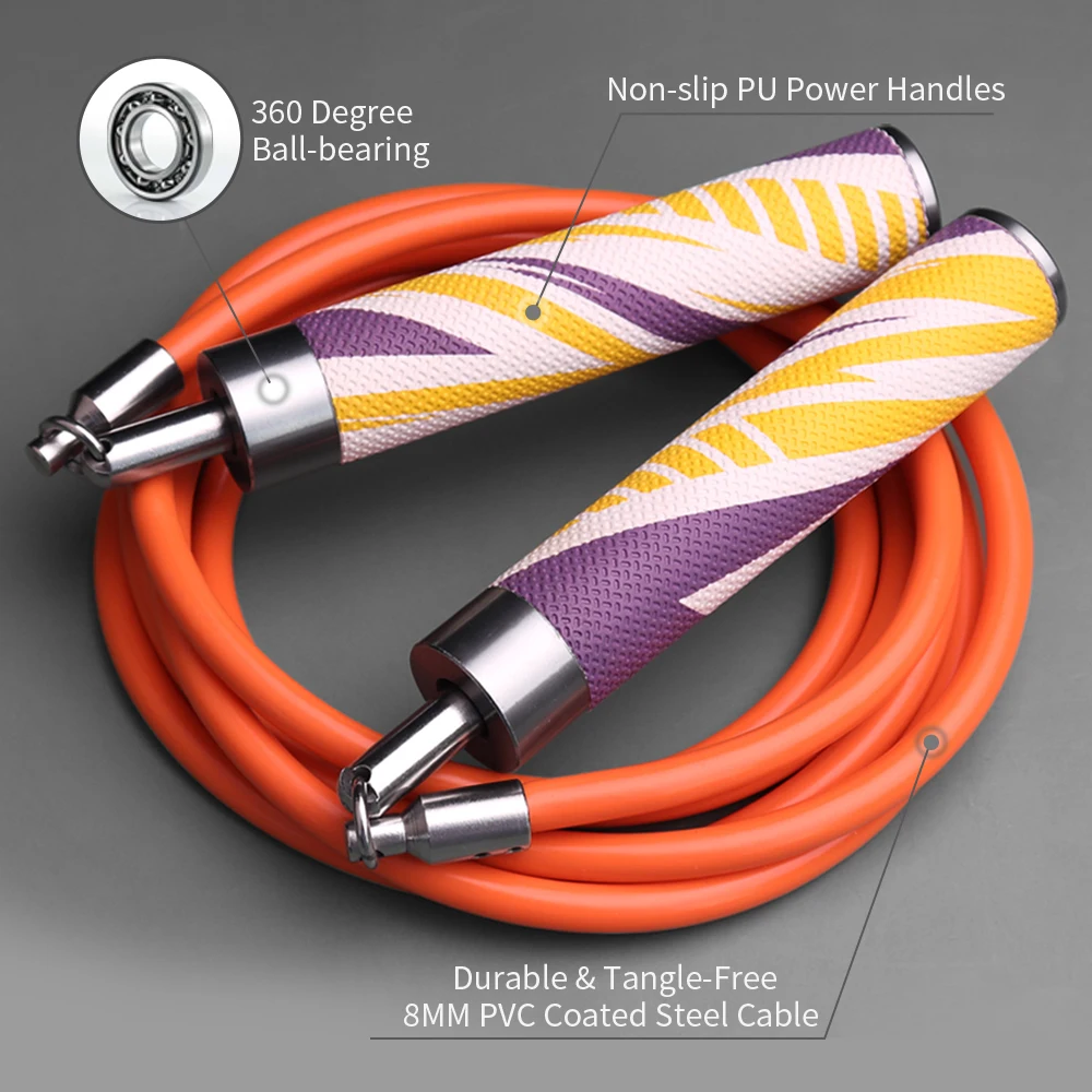 Weighted Jump Rope 8MM 550 gram, 1LB Skip Rope, Non-Slip PU Power Handles, PVC Adjustable Heavy Skipping Rope with Ball-bearing