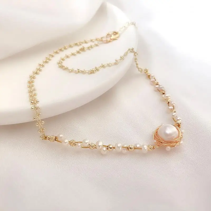 

Natural Freshwater Pearl Necklace Hand-made Long Sweater Chain for Women's Wedding Engagement Party Collar Fine Jewelry Gifts