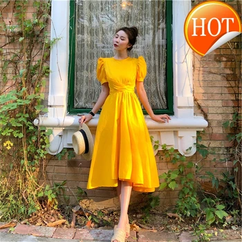 

Elegant Big Rugod Bow Women Party Dress Fashion Solid Short Sleeve Long Maxi Party Dress for Woman Korean Boho Female Clothing