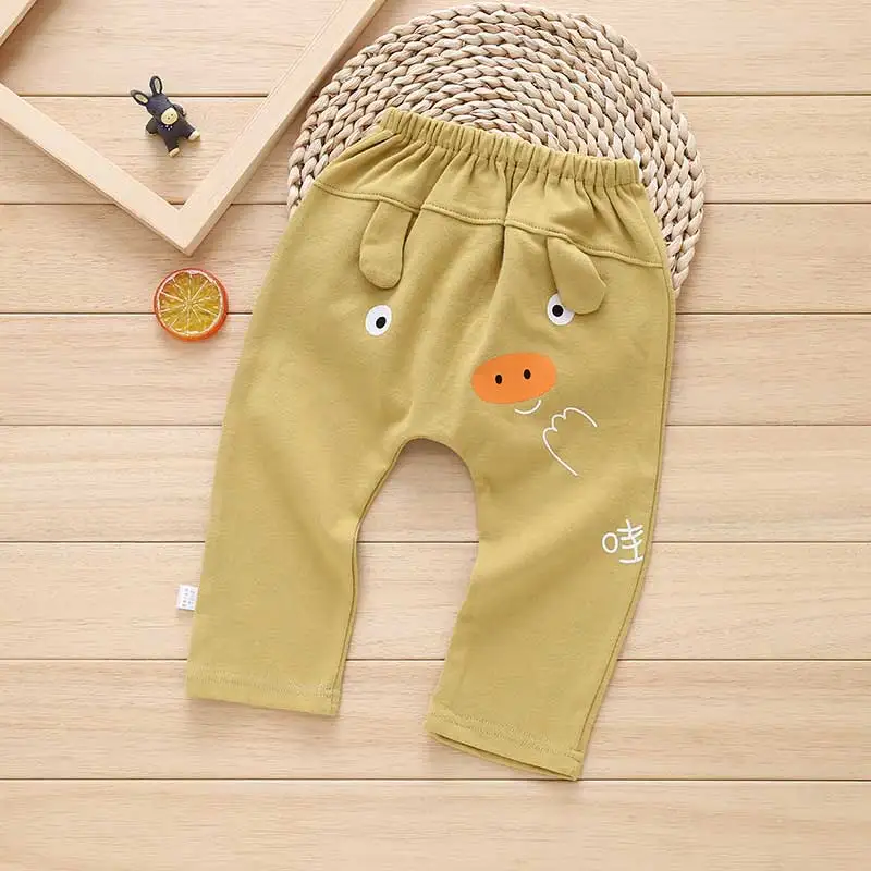 Casual Style Children Casual Trousers Cotton Ruched Mid Cartoon Cotton Full Length Unisex Elastic Waist Cross-Pants Cute - Цвет: 10