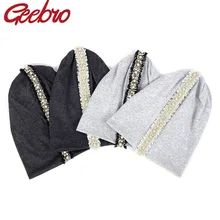 Geebro/хлопковая мягкая женская Шапка-бини, мешковатая Роскошная жемчужная кружевная полосатая Кепка с черепом для взрослых, Повседневная теплая мешковатая шапка для зимы и осени