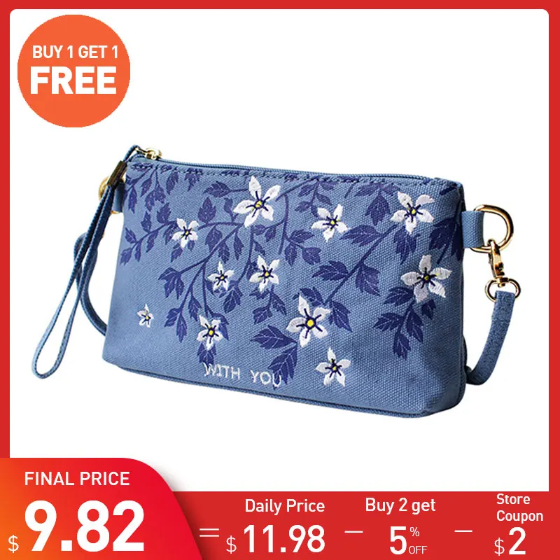  Flower Princess Embroidery Handbags Women Summer Small Messenger Bag Girl Retro Canvas Clutch Bag F - 32990955127