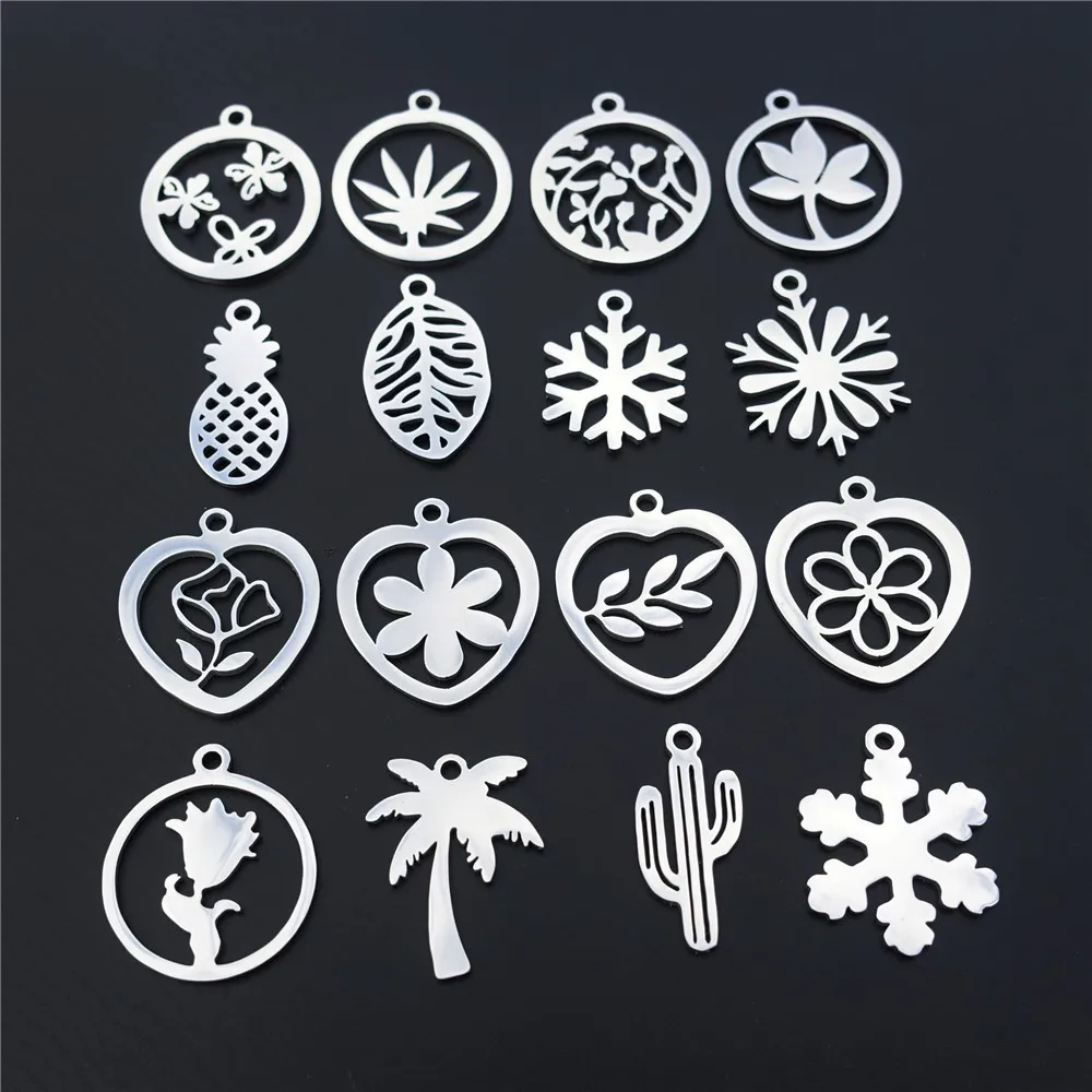 

Stainless Steel Charms Coconut Tree Lotus Rose Flower Leaf Pineapple Cactus Snowflake Pendant Jewelry Making Findings Components