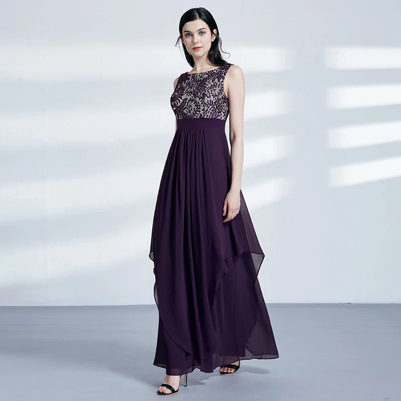 Skyyue шифоновое платье подружки невесты без рукавов плиссированные Vestido Madrinha плюс размер кружева Кристалл Длинные женские вечерние платья для девочек C497