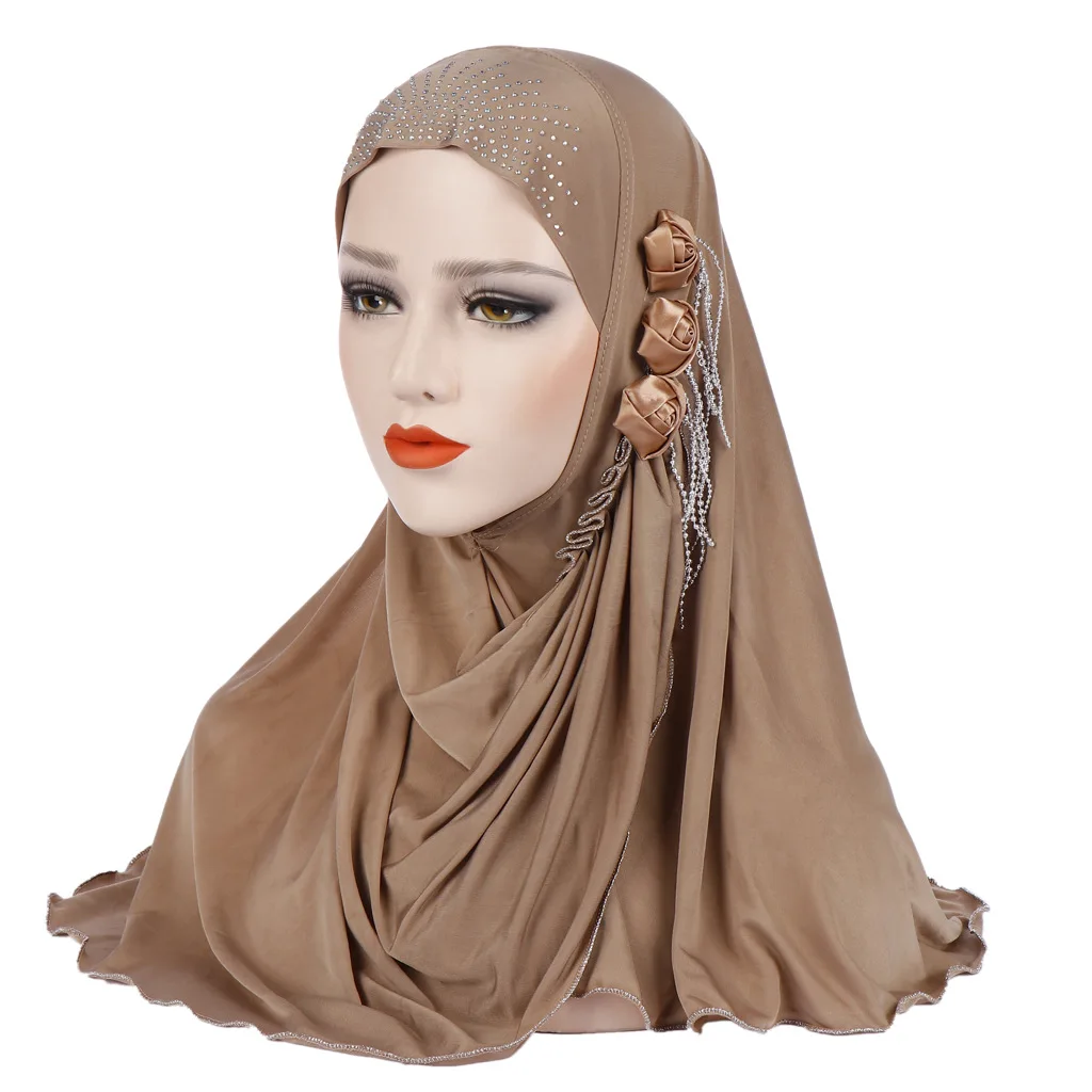 2019 Malaysia Muslim Hijab Scarf Solid Cotton flower diamond shawl women headscarf ready to wear hijab musulman femme foulard