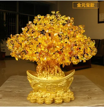 

Natural Yellow Citrine Quartz Crystal Money Bag Wealth Lucky Tree Gold ingot Display 340mm Powerful Healing AAAAA