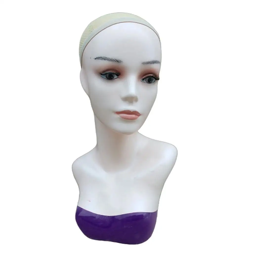 Realistic Female Bald Mannequin Head Pretty Make-up with Net Cap