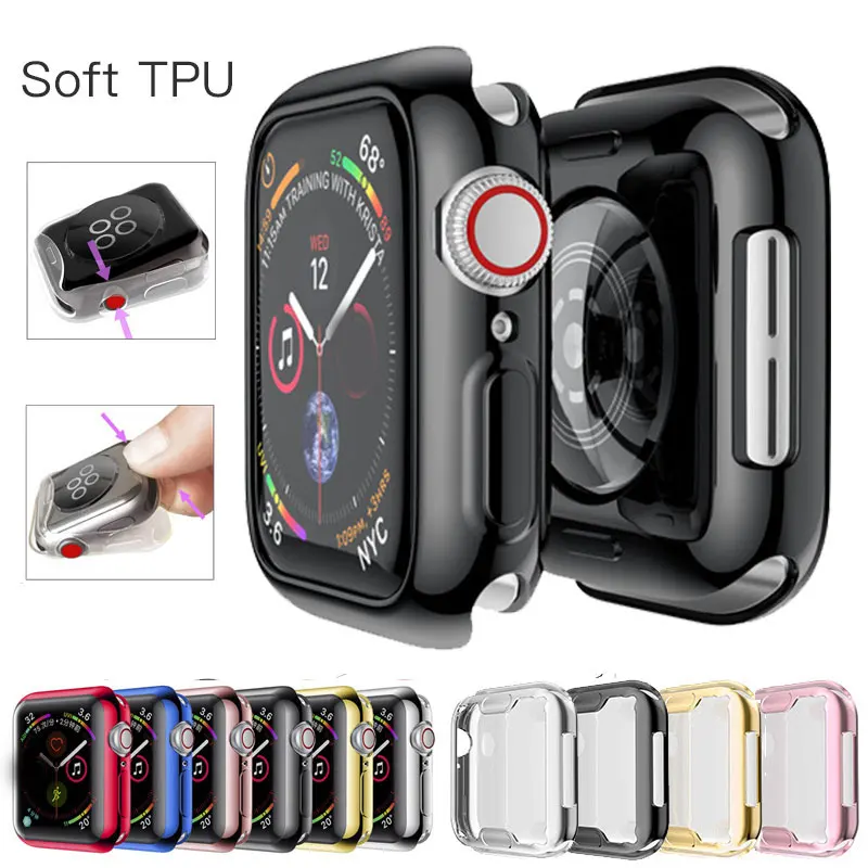 

40mm 44mm Watch Cover case For Apple Watch series 6 SE 5 4 3 2 1 Series 42mm 38m Slim TPU Screen Protector for iWatch 6 5 4 44mm