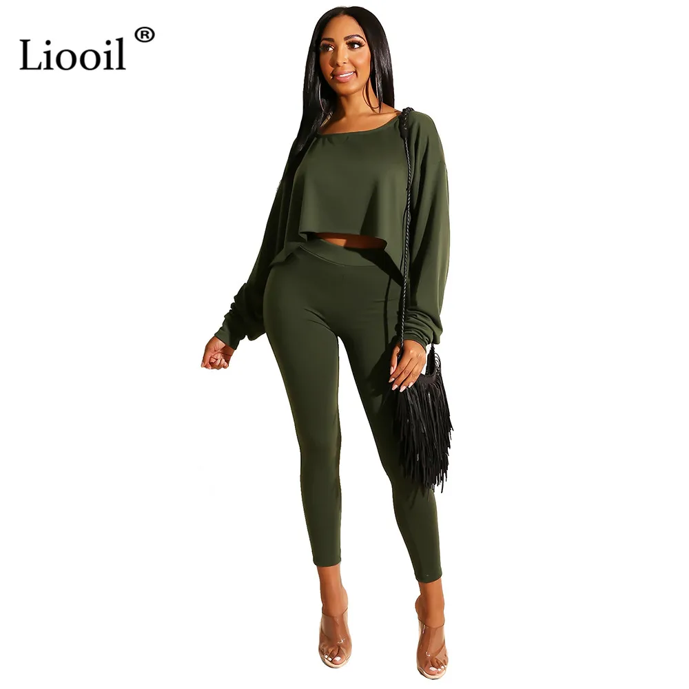 

Liooil Black Two Piece Set Sexy Club Outfits 2019 Autumn Winter Warm Long Sleeve Loose Top Tight Pants Party Outfits For Women