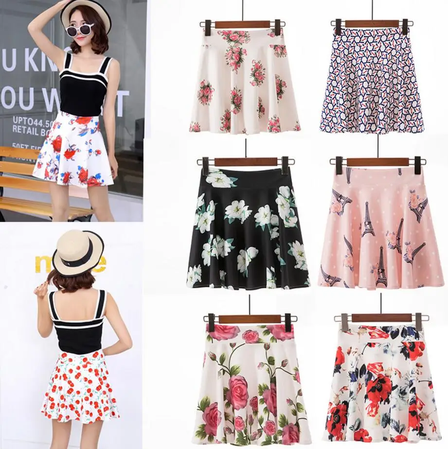 

A-Line Skirt Women Three-Dimensional Pattern Printing High Waist Fresh Sweet Short Skirt Summer Women 20 Colors Skirt