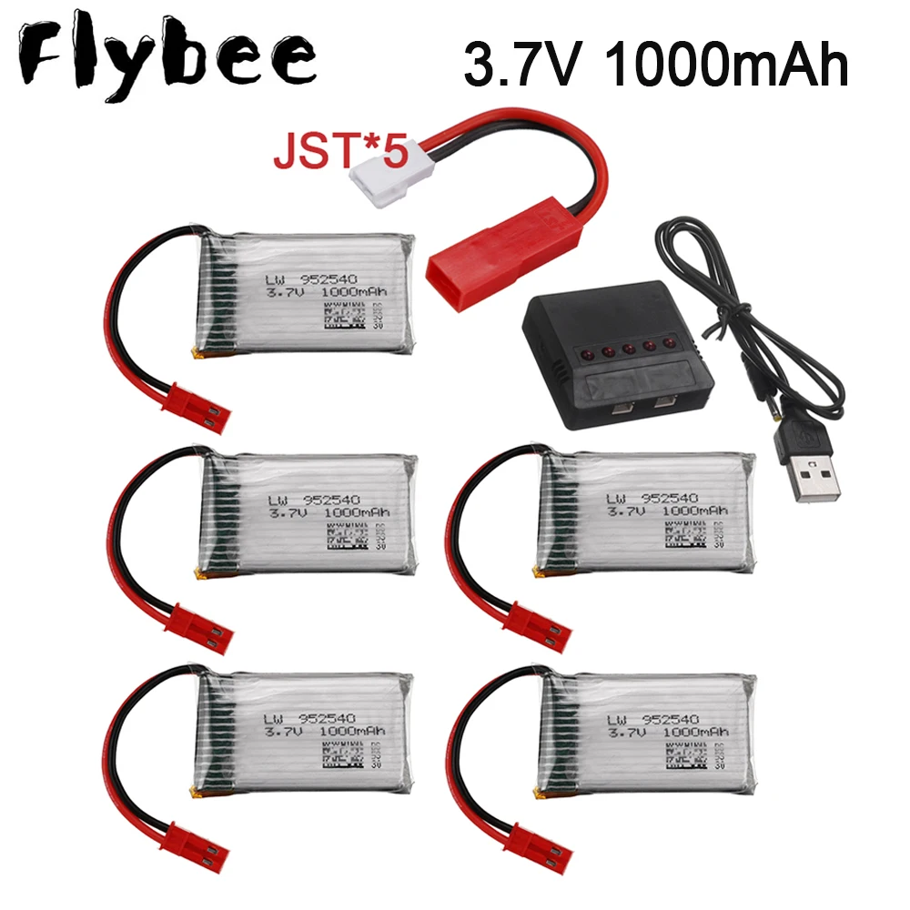 3.7V 1000mah Battery For X400 X500 X800 HD1315 HJ818 HJ819 X25 Rc Drone Spare Parts JST plug + Charger 3.7V lipo Battery