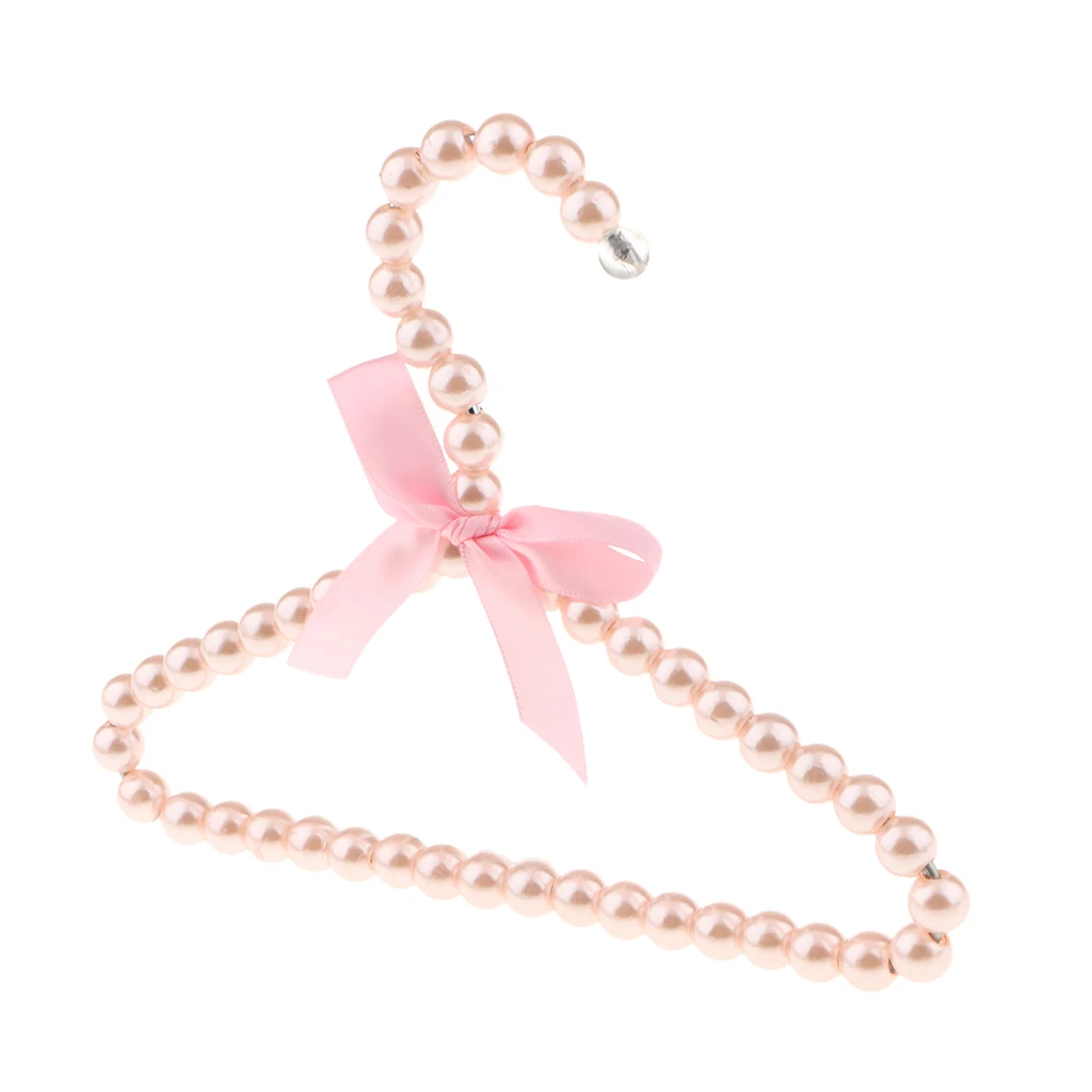 Strong Metal Clothes, Baby Children Kids Coat Garment Pants Bar Hangers Covered With Artificial Pearl Beads Pink