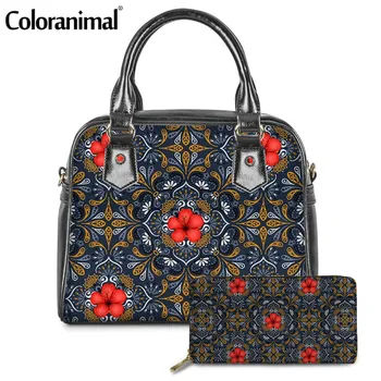 

Coloranimal Bohemian Mandala Hibiscus Flower Printed Women Tote Shoulder Bag 2Pcs/Set Handbag&Wallet PU Crossbody Bag for Ladies