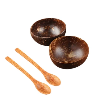 

2 Sets Natural Log Coconut Shell Bowl Handmade Crafts Coconut Shell Tableware Dessert Salad Bowl Set